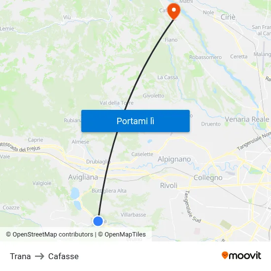 Trana to Cafasse map
