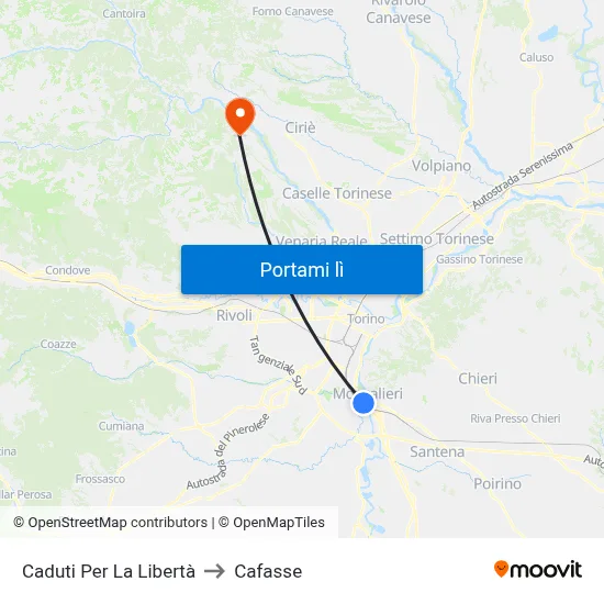 Caduti Per La Libertà to Cafasse map