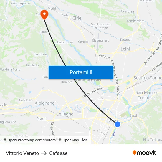 Vittorio Veneto to Cafasse map