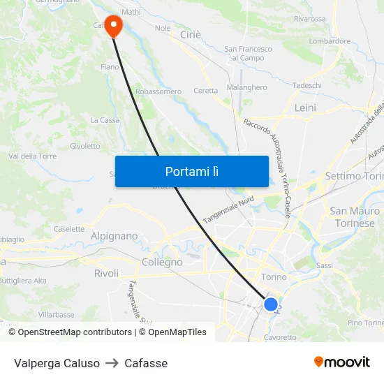 Valperga Caluso to Cafasse map