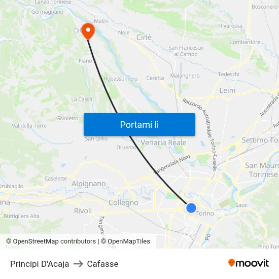 Principi D'Acaja to Cafasse map