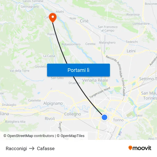 Racconigi to Cafasse map