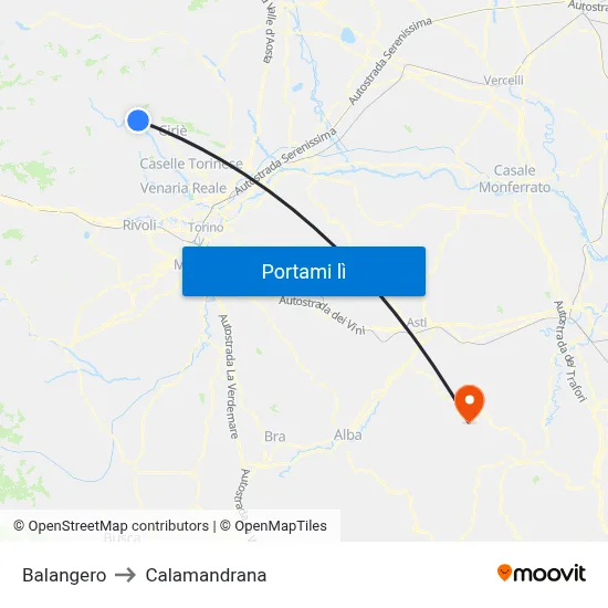 Balangero to Calamandrana map