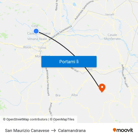 San Maurizio Canavese to Calamandrana map