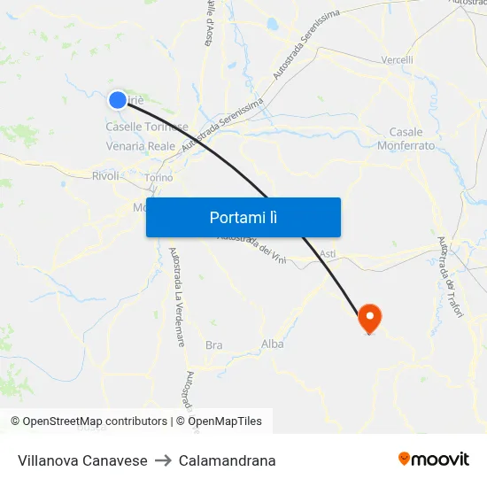 Villanova Canavese to Calamandrana map