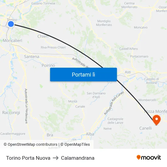 Torino Porta Nuova to Calamandrana map