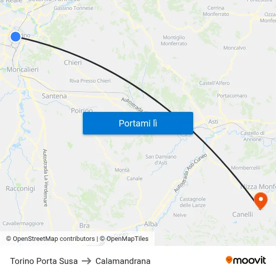 Torino Porta Susa to Calamandrana map
