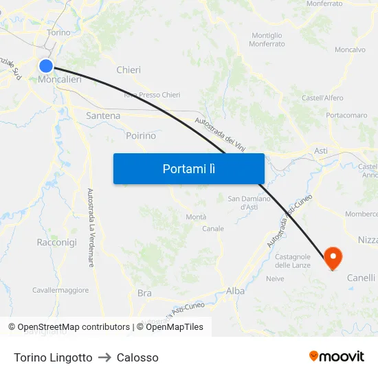 Torino Lingotto to Calosso map