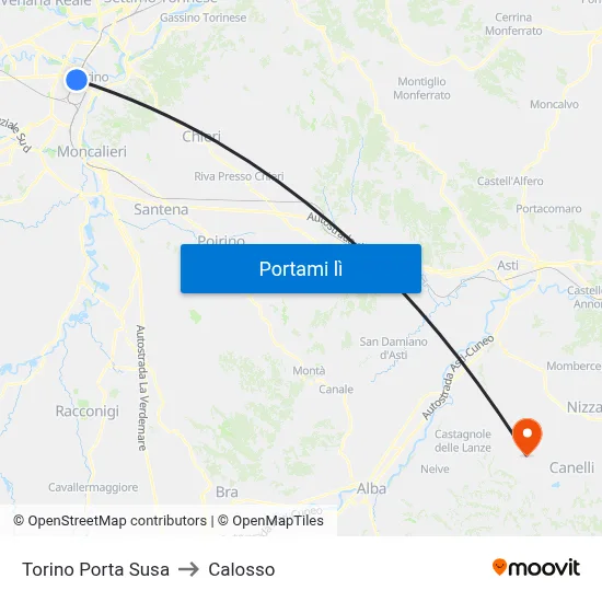 Torino Porta Susa to Calosso map