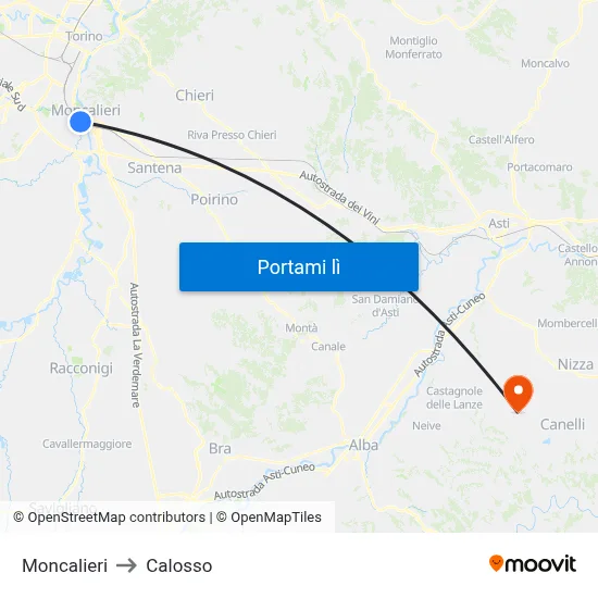 Moncalieri to Calosso map