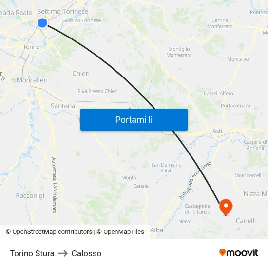 Torino Stura to Calosso map