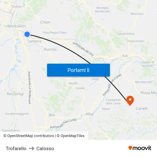 Trofarello to Calosso map