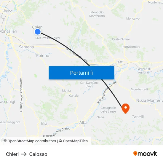 Chieri to Calosso map