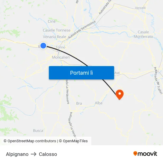 Alpignano to Calosso map