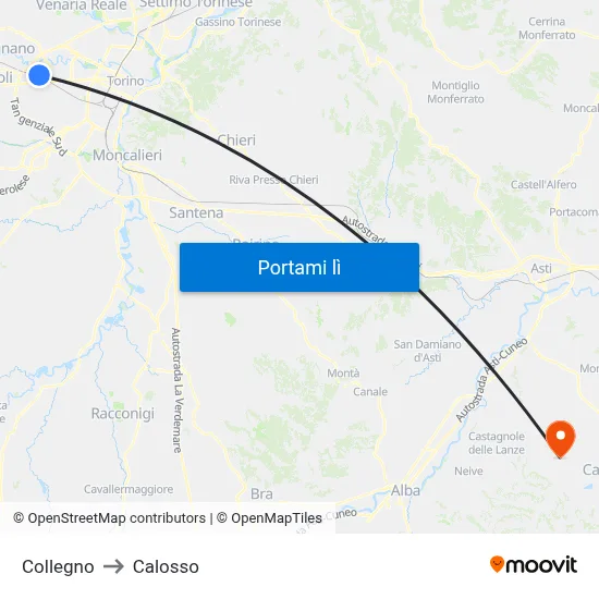 Collegno to Calosso map