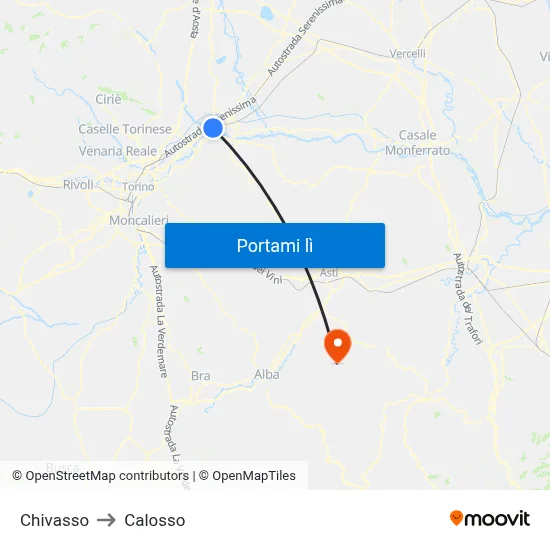 Chivasso to Calosso map