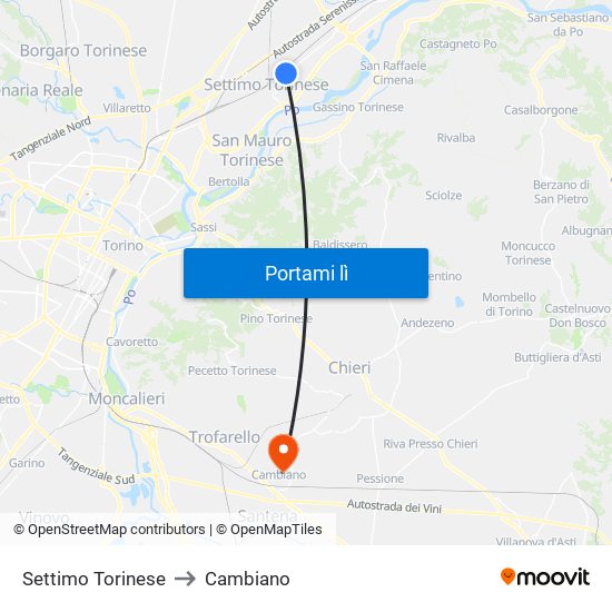 Settimo Torinese to Cambiano map