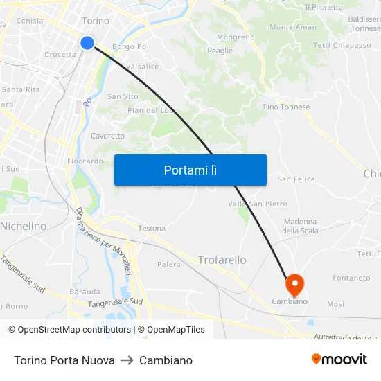 Torino Porta Nuova to Cambiano map