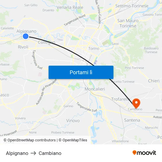 Alpignano to Cambiano map