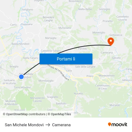 San Michele Mondovì to Camerana map