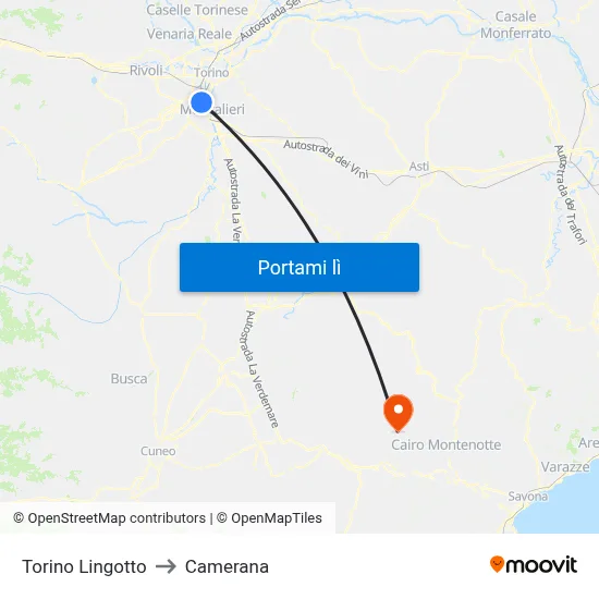 Torino Lingotto to Camerana map