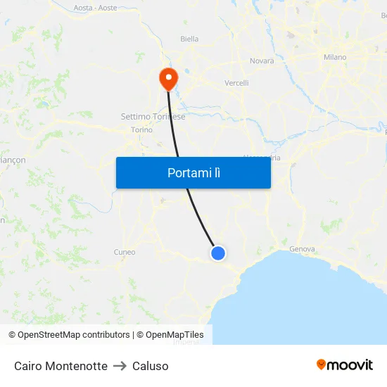 Cairo Montenotte to Caluso map