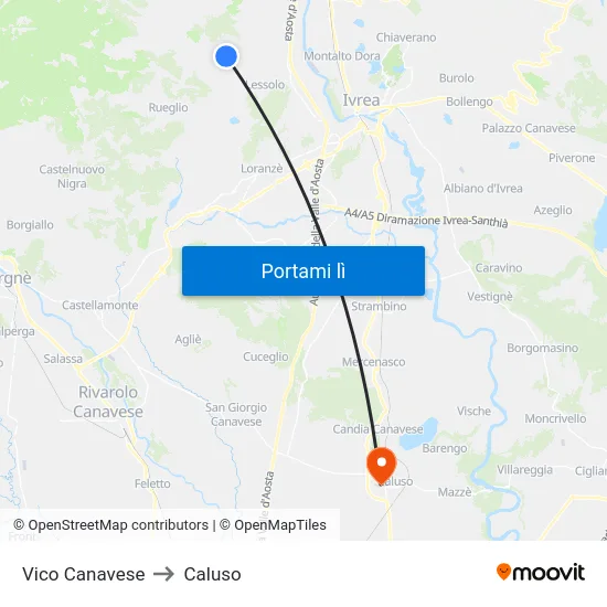 Vico Canavese to Caluso map
