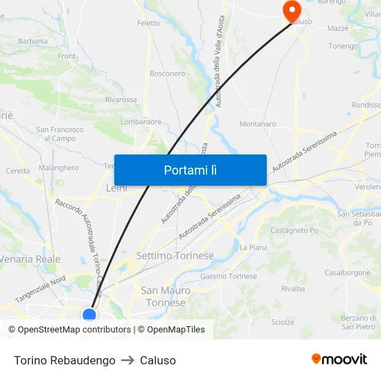 Torino Rebaudengo to Caluso map