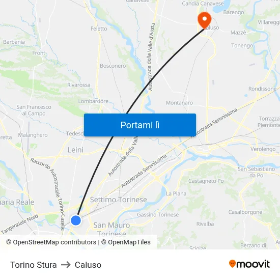 Torino Stura to Caluso map