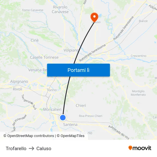 Trofarello to Caluso map
