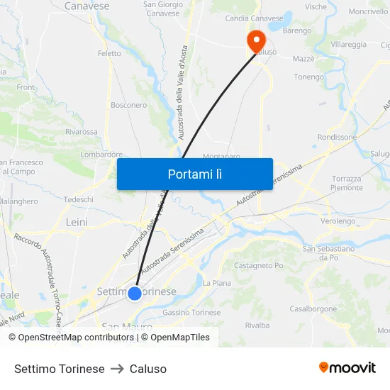 Settimo Torinese to Caluso map
