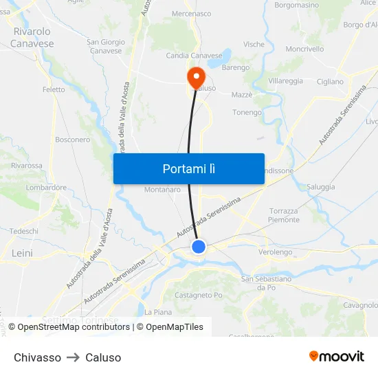 Chivasso to Caluso map
