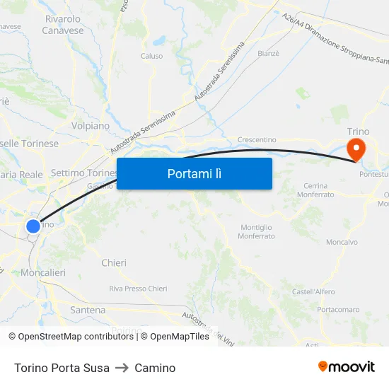 Torino Porta Susa to Camino map