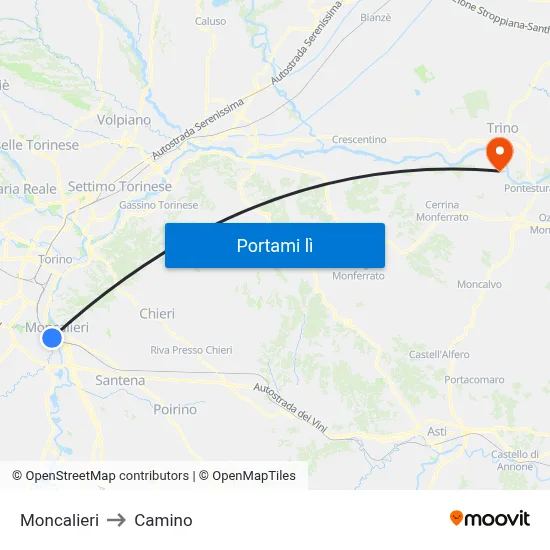 Moncalieri to Camino map