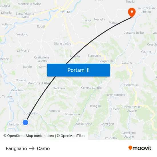 Farigliano to Camo map
