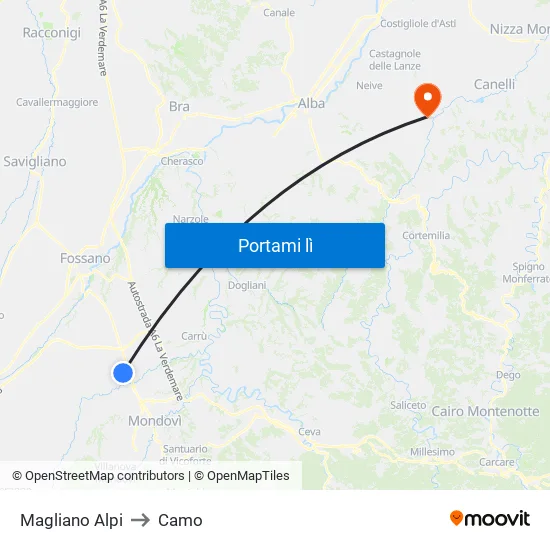Magliano Alpi to Camo map