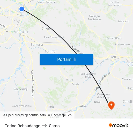 Torino Rebaudengo to Camo map