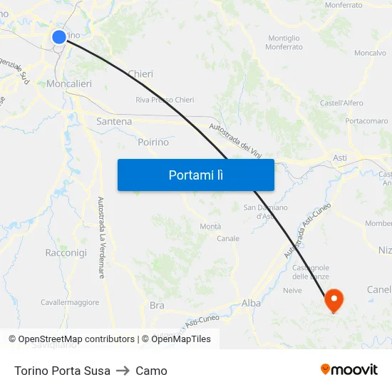 Torino Porta Susa to Camo map