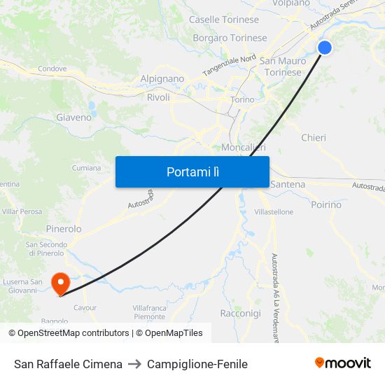 San Raffaele Cimena to Campiglione-Fenile map