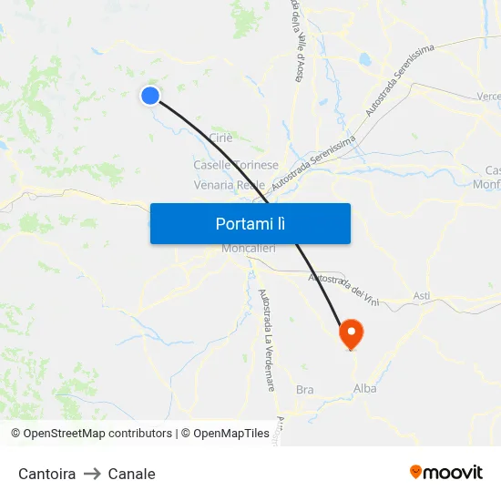 Cantoira to Canale map