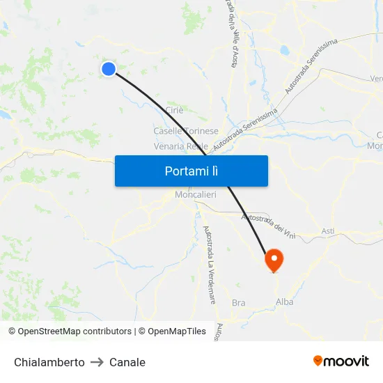 Chialamberto to Canale map