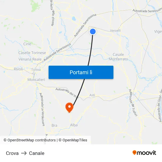 Crova to Canale map