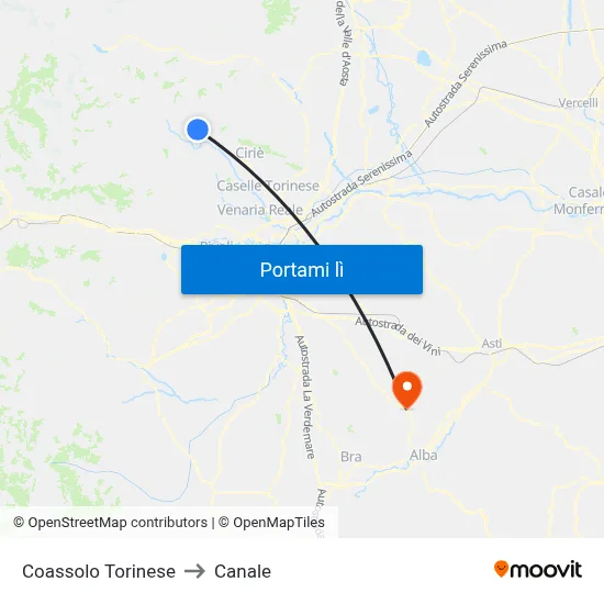 Coassolo Torinese to Canale map