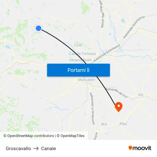Groscavallo to Canale map