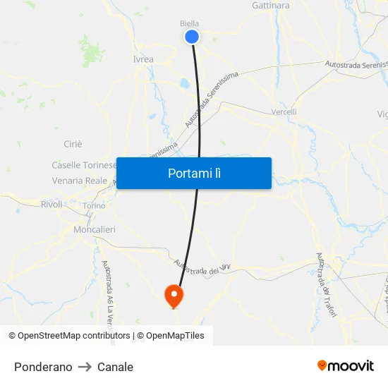 Ponderano to Canale map