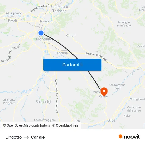 Lingotto to Canale map