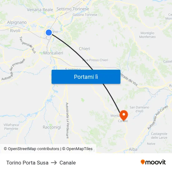 Torino Porta Susa to Canale map