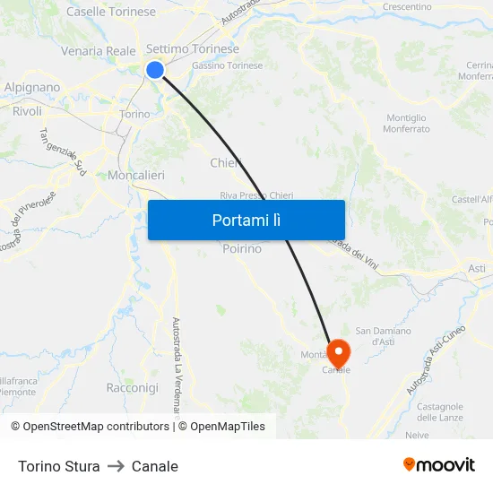 Torino Stura to Canale map