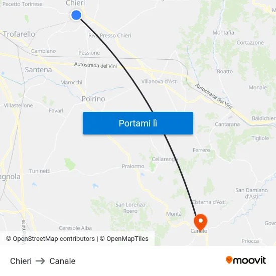 Chieri to Canale map