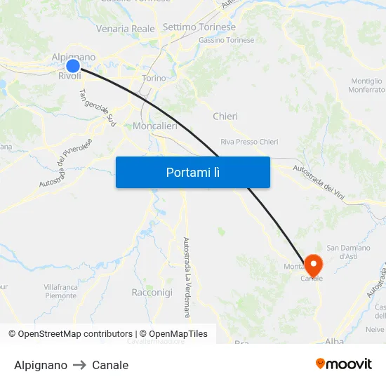 Alpignano to Canale map